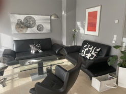 Black Leather Sofa Suite: 2 x 2-Seat Sofa + Armchair