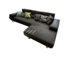 Corner Sofa, Black Leather, Living Room