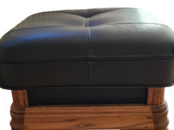 Upholstered Stool, Black Leather & Wood