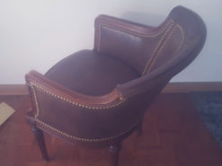 Brown Leather Armchair, Solid Wood