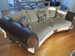 Half Round Designer 3-Seat-Sofa, Leather & Fabric