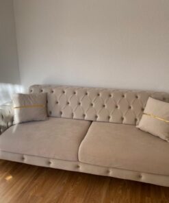 New 3-seater sofa/couch. Chesterfield/ beige-gold with bed function
