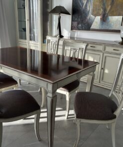 Empire style solid walnut dining room set, with ivory patina and marquetry.