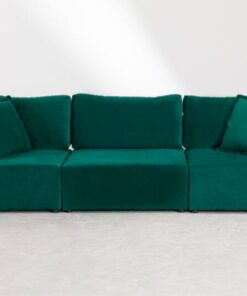 Modulares 4-teiliges Sofa mit 2 Ecksesseln und Kata Velvet Puff - Samtartige Textur : GRÜN JUNGLE
