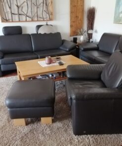 Musterring Ledergarnitur 3-sitzig, 2-sitzig, Sessel, Hocker, 3 Kopfstützen
