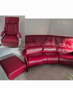 Trapezcouch mit Sessel von Himolla in rot Echtleder mit manueller Relaxfunktion