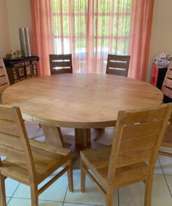 Original alter indonesischer Teakholz-Rundtisch mit 8 Stühlen