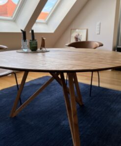 Unikat, runder Esstisch aus recyceltem Teakholz, 140cm
