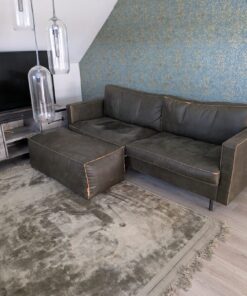 Sofa 2,5 Sitzer grün inkl. Hocker in Leder Mix 240cm