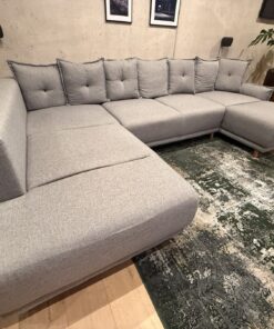 Wohnlandschaft in Hellgrau – Webstoff, L-Form