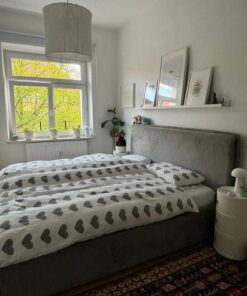 Polsterbett in dunkelgrau Samt mit Bettkasten