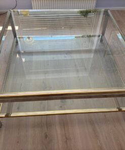 Vintage Couchtisch Glas & Messing – Hollywood Regency, im Stil Belgochrom, 1970er