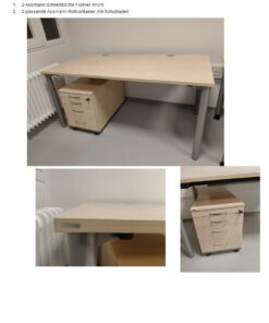 2 Assmann Schreibtische Furnier Ahorn und 2 passende Assmann Rollcontainer mit Schubladen