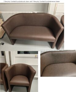 1 Nowystyl Cocktail Kunstledersofa braun und 1 Nowystyl Cocktail Kunstledersessel braun